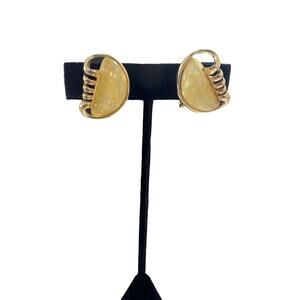 Vintage Signed Coro Gold Tone Faux Opal Clip On Earrings